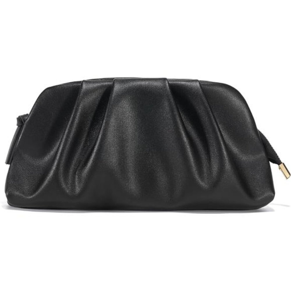 Dressy Vegan Leather Clutch Purse for Women Formal Soft Pleated Evening Clutch